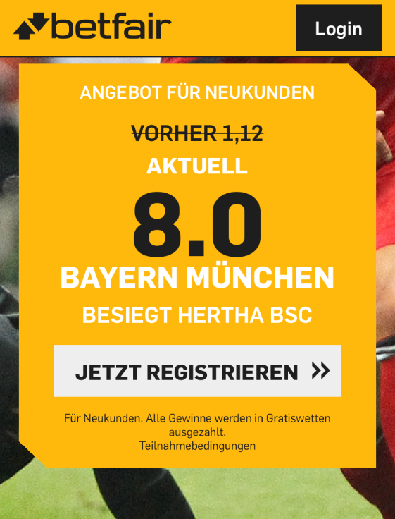 Super-Angebot: 8.0-Quote für Bayern-Sieg gegen Hertha