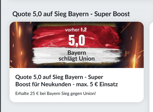 Super Boost bei BildBet! Quote 5.0 für Bayern-Sieg gegen Union!